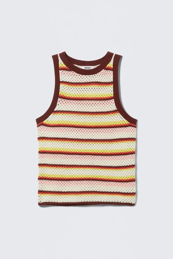 Camiseta de tirantes de algodón de punto abierto – Rayas multicolores Camiseta de tirantes de algodón de punto abierto – Rayas multicolores
