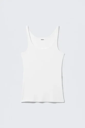 Camiseta de tirantes de cuello redondo acanalado – Blanca