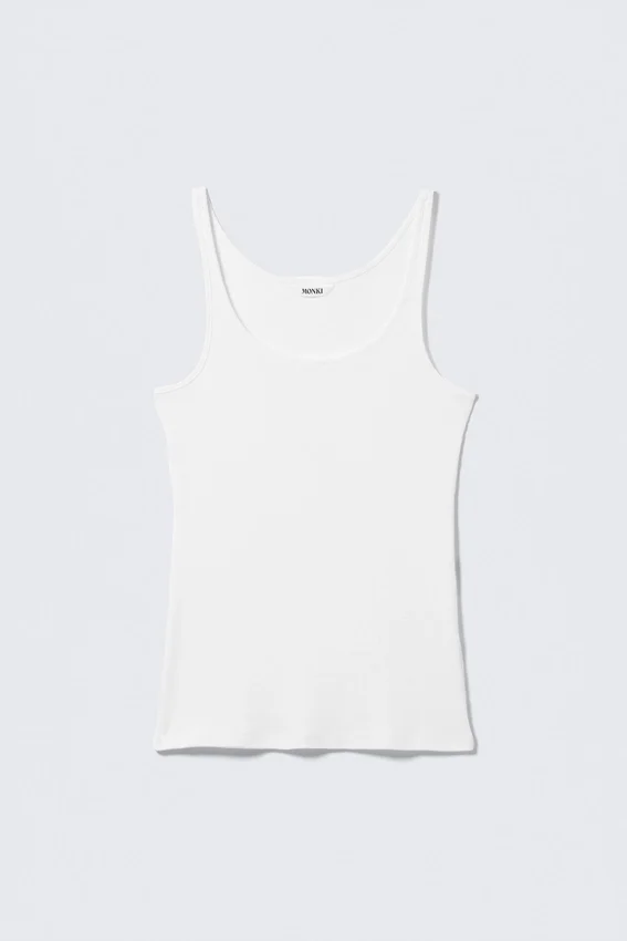 Camiseta de tirantes de cuello redondo acanalado – Blanca Camiseta de tirantes de cuello redondo acanalado – Blanca