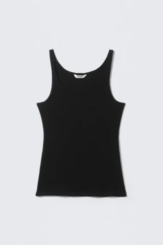 Camiseta de tirantes de cuello redondo acanalado – Negro
