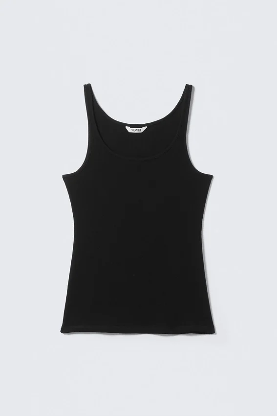 Camiseta de tirantes de cuello redondo acanalado – Negro Camiseta de tirantes de cuello redondo acanalado – Negro