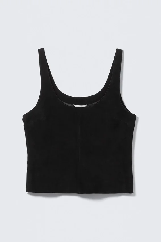 Camiseta de tirantes de cuero con escote redondeado – Negro Camiseta de tirantes de cuero con escote redondeado – Negro