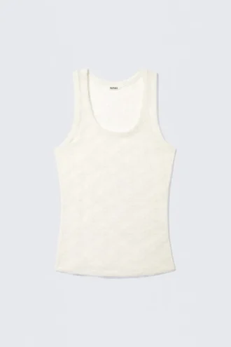 Camiseta de tirantes de encaje transparente – Blanco roto