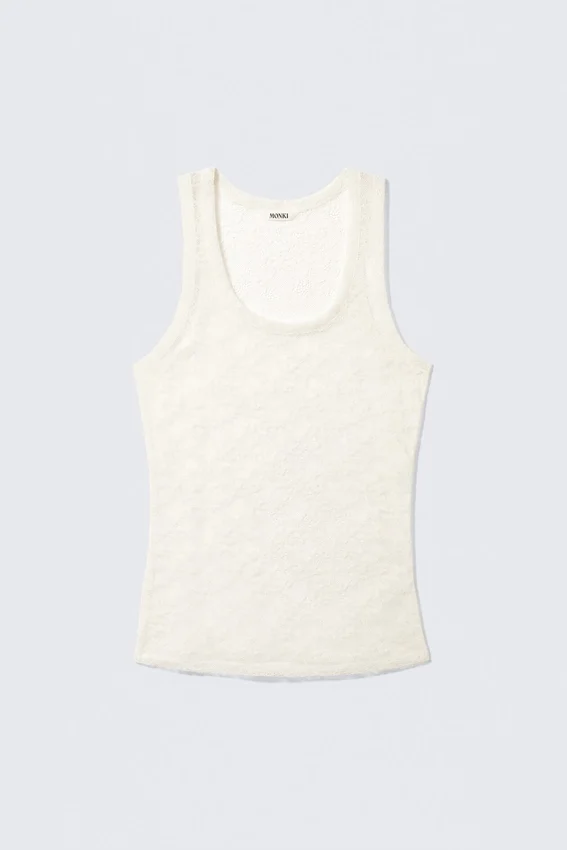 Camiseta de tirantes de encaje transparente – Blanco roto Camiseta de tirantes de encaje transparente – Blanco roto