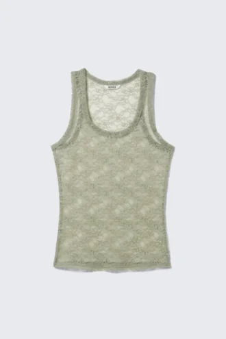 Camiseta de tirantes de encaje transparente – Verde caqui