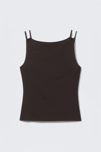Camiseta de tirantes de jersey con cuello barco – Marrón oscuro