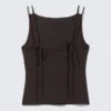 Camiseta de tirantes de jersey con cuello barco – Marrón oscuro