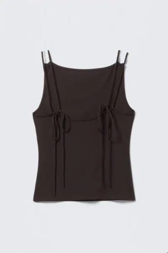 Camiseta de tirantes de jersey con cuello barco – Marrón oscuro