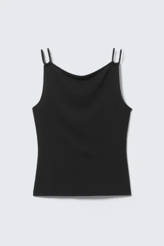 Camiseta de tirantes de jersey con cuello barco – Negro