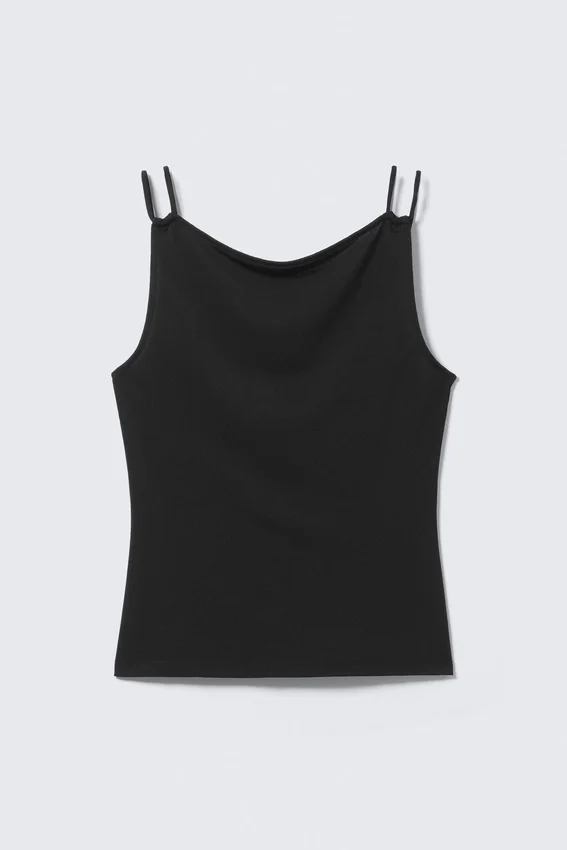 Camiseta de tirantes de jersey con cuello barco – Negro Camiseta de tirantes de jersey con cuello barco – Negro