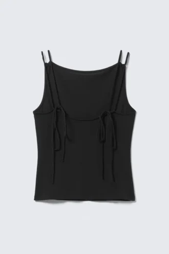 Camiseta de tirantes de jersey con cuello barco – Negro