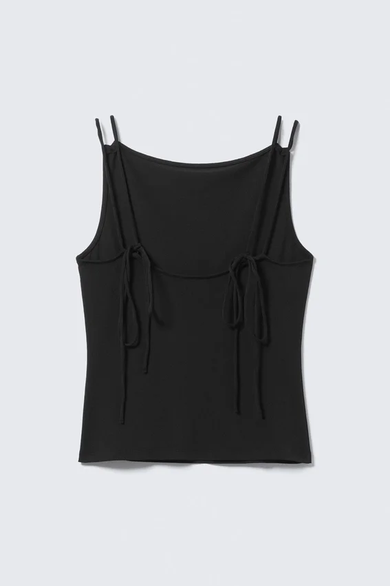 Camiseta de tirantes de jersey con cuello barco – Negro Camiseta de tirantes de jersey con cuello barco – Negro