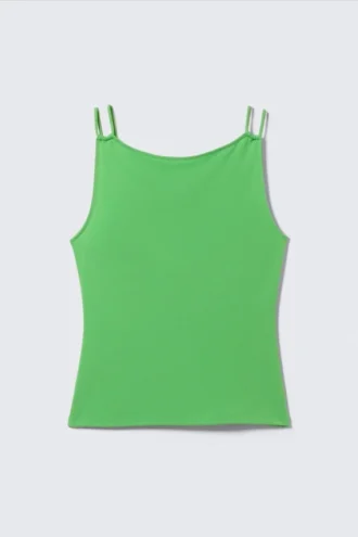 Camiseta de tirantes de jersey con cuello barco – Verde brillante