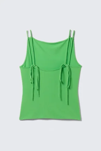 Camiseta de tirantes de jersey con cuello barco – Verde brillante