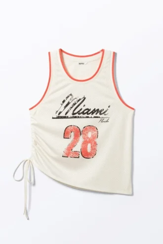 Camiseta de tirantes de malla con cordón – Blanco/Naranja – Miami