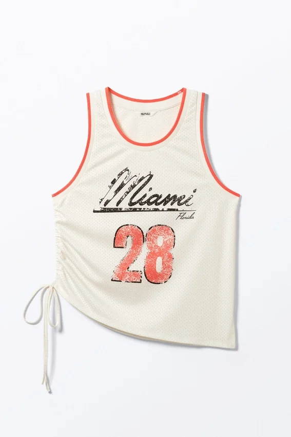 Camiseta de tirantes de malla con cordón – Blanco/Naranja – Miami Camiseta de tirantes de malla con cordón – Blanco/Naranja – Miami