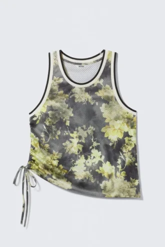 Camiseta de tirantes de malla con cordón – Estampado floral oscuro