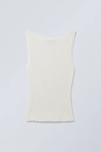 Camiseta de tirantes de punto ajustada con cuello barco – Blanco apagado