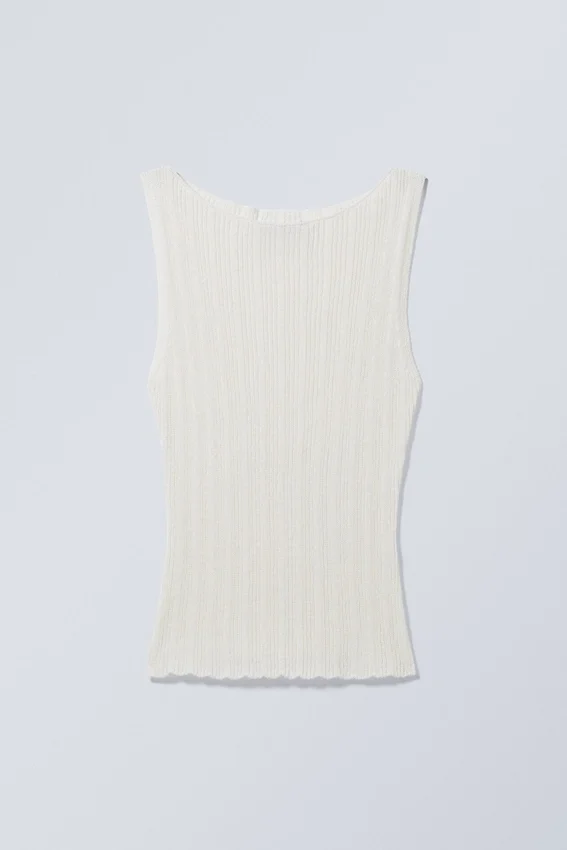 Camiseta de tirantes de punto ajustada con cuello barco – Blanco apagado Camiseta de tirantes de punto ajustada con cuello barco – Blanco apagado
