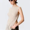 Camiseta de tirantes de punto con cuello barco – Beige claro Camiseta de tirantes de punto con cuello barco – Beige claro
