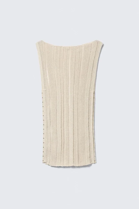 Camiseta de tirantes de punto con cuello barco – Beige claro Camiseta de tirantes de punto con cuello barco – Beige claro