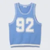 Camiseta de tirantes de punto estilo universitario – Azul claro y blanco – 92 Camiseta de tirantes de punto estilo universitario – Azul claro y blanco – 92