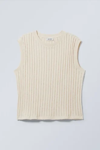 Camiseta de tirantes de punto jacquard – Blanco roto claro Camiseta de tirantes de punto jacquard – Blanco roto claro