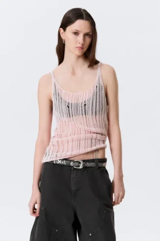 Camiseta de tirantes de punto texturado – Rosa claro