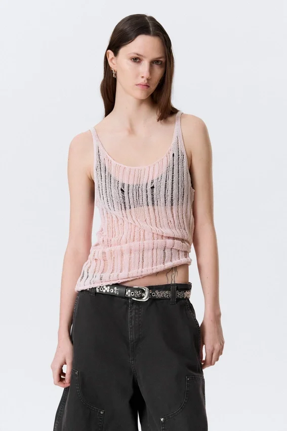 Camiseta de tirantes de punto texturado – Rosa claro Camiseta de tirantes de punto texturado – Rosa claro