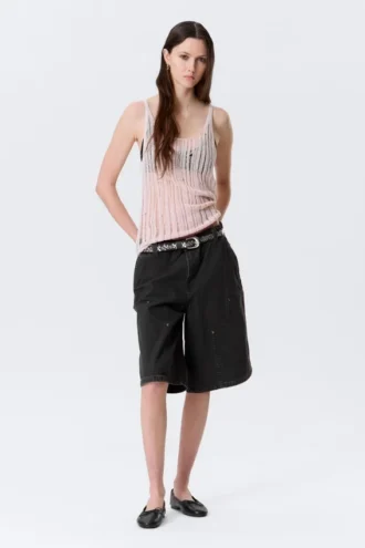 Camiseta de tirantes de punto texturado – Rosa claro