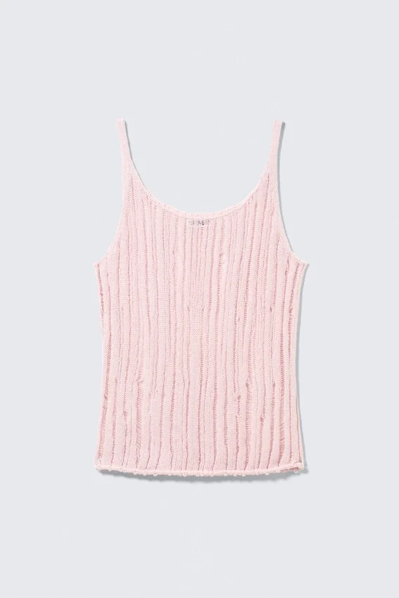 Camiseta de tirantes de punto texturado – Rosa claro Camiseta de tirantes de punto texturado – Rosa claro