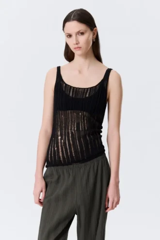 Camiseta de tirantes de punto texturizado – Negro