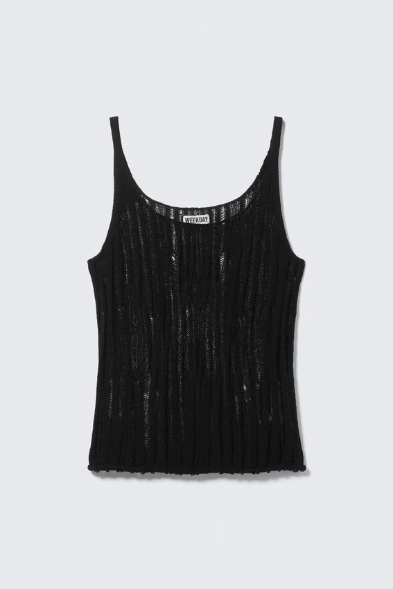 Camiseta de tirantes de punto texturizado – Negro Camiseta de tirantes de punto texturizado – Negro