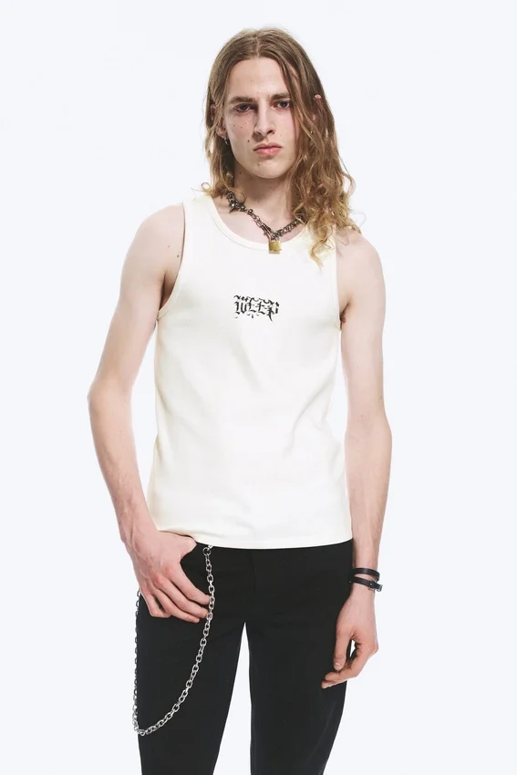 Camiseta de tirantes estampada de Yungblud – Blanco roto Camiseta de tirantes estampada de Yungblud – Blanco roto