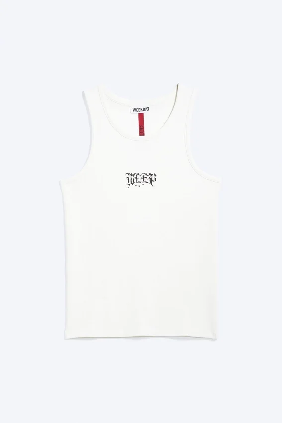Camiseta de tirantes estampada de Yungblud – Blanco roto Camiseta de tirantes estampada de Yungblud – Blanco roto