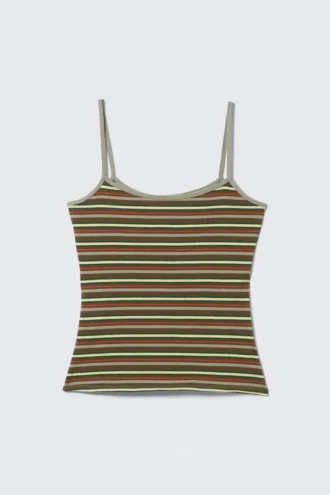 Camiseta de tirantes finos – Marrón a rayas