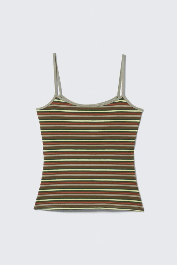 Camiseta de tirantes finos – Marrón a rayas Camiseta de tirantes finos – Marrón a rayas