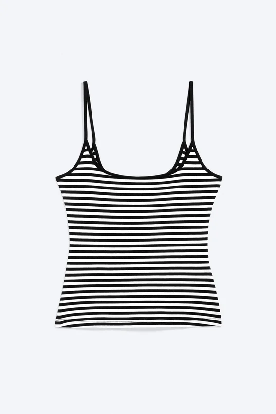 Camiseta de tirantes finos – Rayas blancas y negras Camiseta de tirantes finos – Rayas blancas y negras