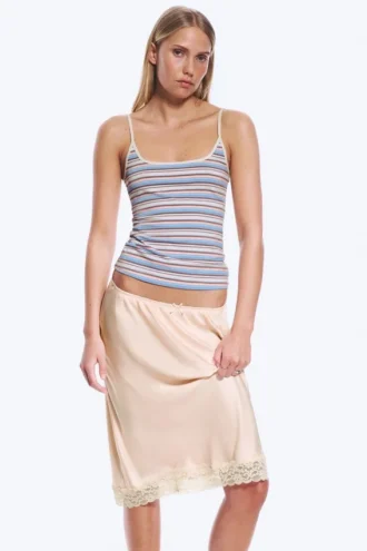 Camiseta de tirantes finos – Rayas multicolores azul/rosa