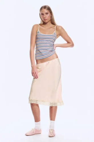 Camiseta de tirantes finos – Rayas multicolores azul/rosa