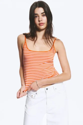 Camiseta de tirantes finos – Rayas rosa/naranja