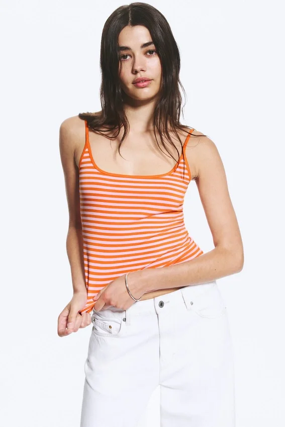 Camiseta de tirantes finos – Rayas rosa/naranja Camiseta de tirantes finos – Rayas rosa/naranja