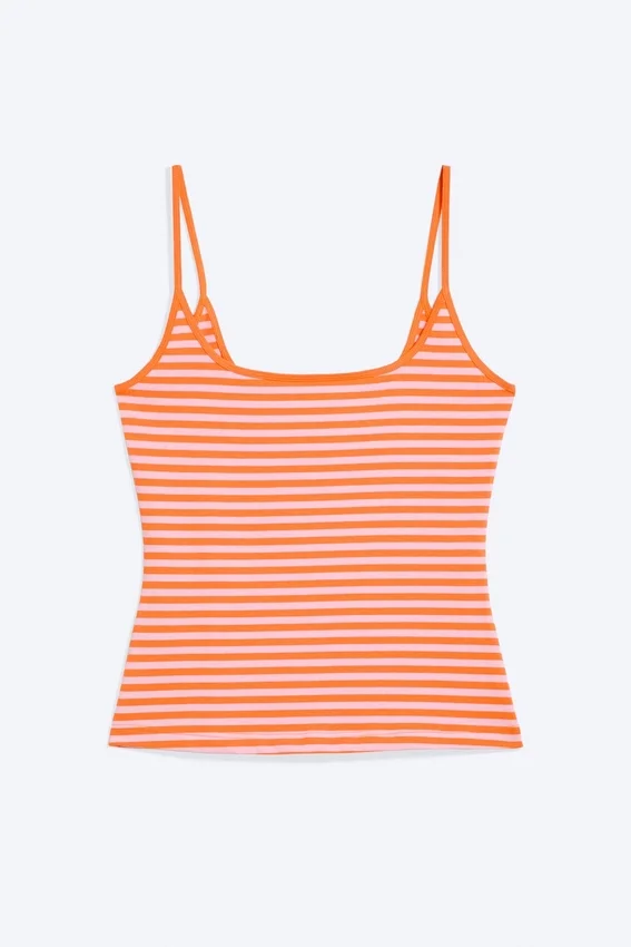 Camiseta de tirantes finos – Rayas rosa/naranja Camiseta de tirantes finos – Rayas rosa/naranja