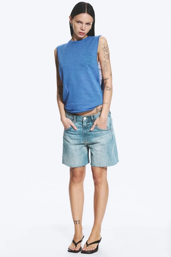 Camiseta de tirantes fruncida – Azul Camiseta de tirantes fruncida – Azul