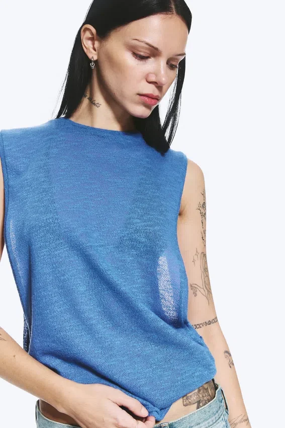 Camiseta de tirantes fruncida – Azul Camiseta de tirantes fruncida – Azul