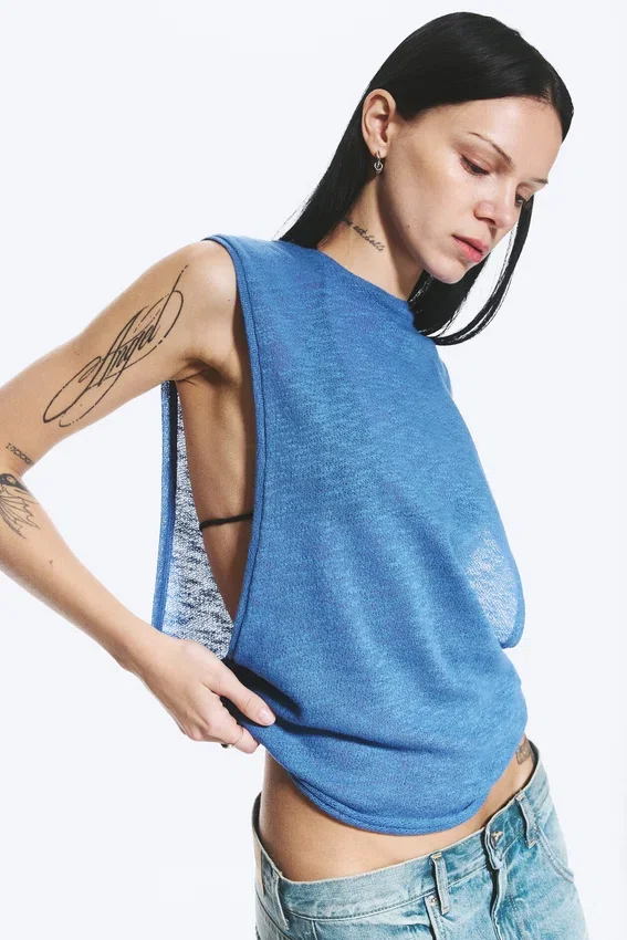 Camiseta de tirantes fruncida – Azul Camiseta de tirantes fruncida – Azul