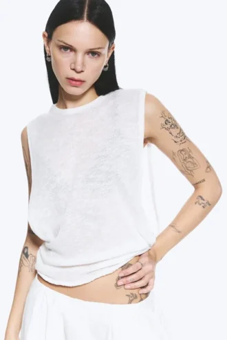 Camiseta de tirantes fruncida – Blanco