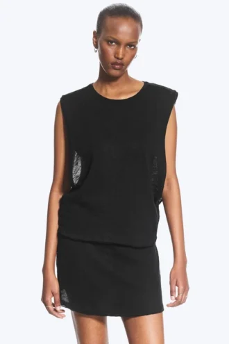 Camiseta de tirantes fruncida – Negro