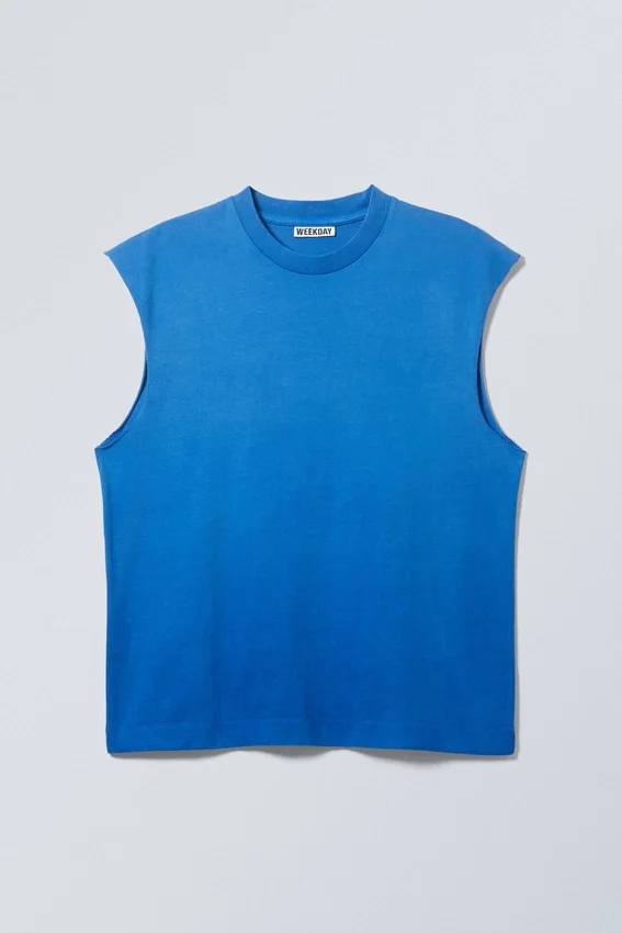 Camiseta de tirantes holgada con dobladillo sin rematar y corte cuadrado – Azul descolorido Camiseta de tirantes holgada con dobladillo sin rematar y corte cuadrado – Azul descolorido