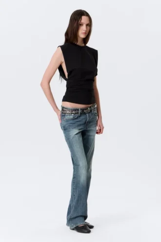 Camiseta de tirantes plisada – Negro